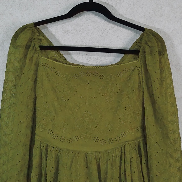NWOT Free People Renaissance Eyelet Mini Dress, Olive Green, Fully Lined Sz Med. - Picture 2 of 9